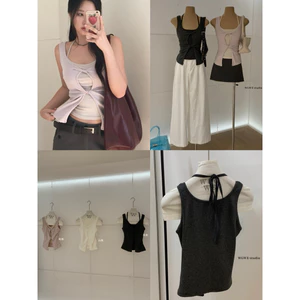 WGWE | Áo thun giả yếm hai lớp xoắn eo cá tính – W9918#