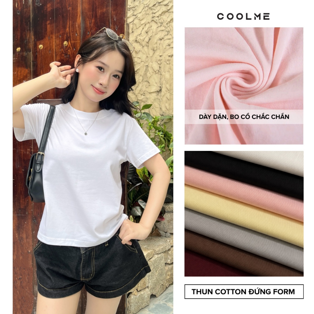 Áo thun baby tee nữ trơn basic form vừa cổ bo chun chất cotton co giãn thấm hút mồ hôi Coolme -BBT