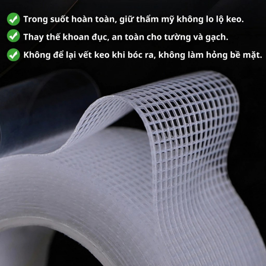 [Mới] Băng keo 2 mặt nano lưới siêu dính chịu lực tốt không thấm nước không để lại keo