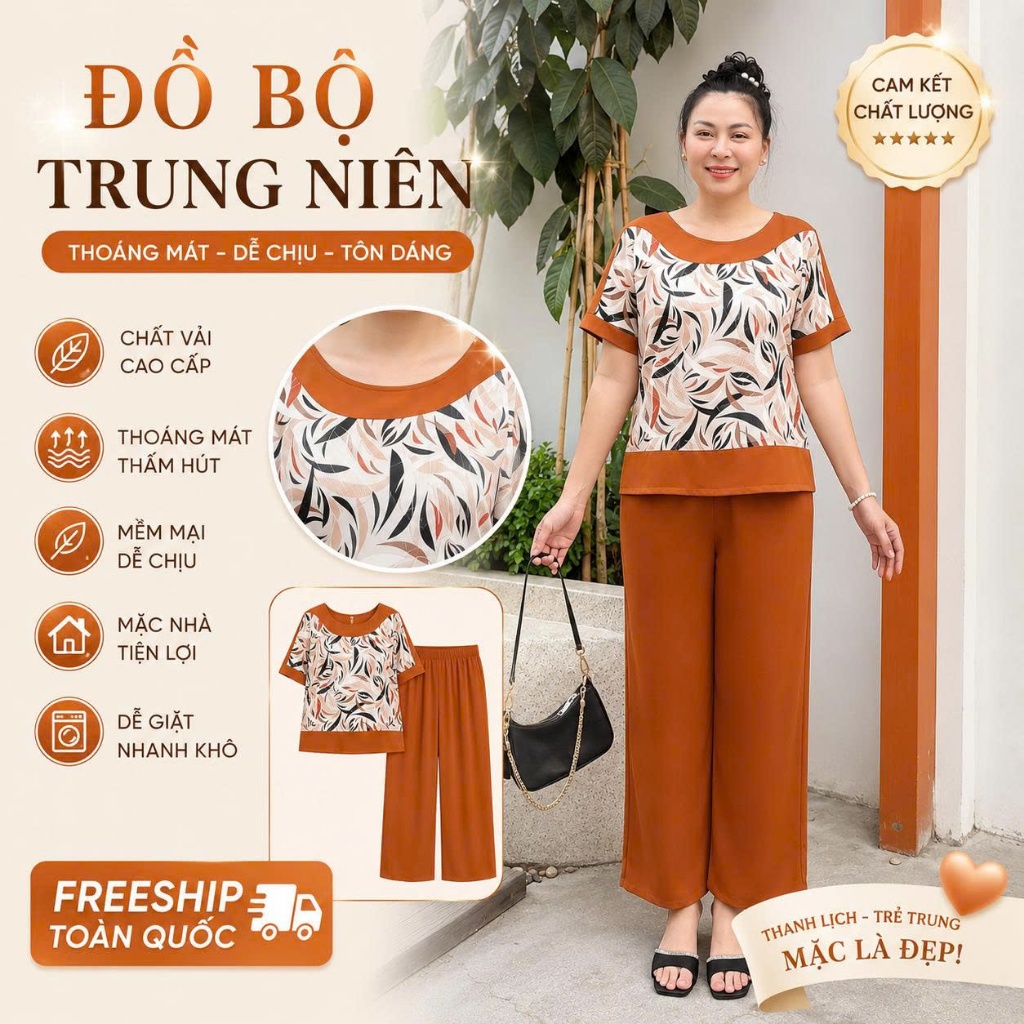 Y26 Đồ bộ trung niên Quần dài thiết kế hiện đại , dễ mặc, lụa Mango cao cấp mềm mượt , thoải mái Y26