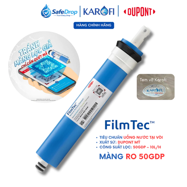 Màng RO Dupont (Dow) FILMTEC ™ Karofi 50GDP (10l/h) Mã TW30-1812-50HR và 100GPD (20l/h) Mã TW30-1812-100HR
