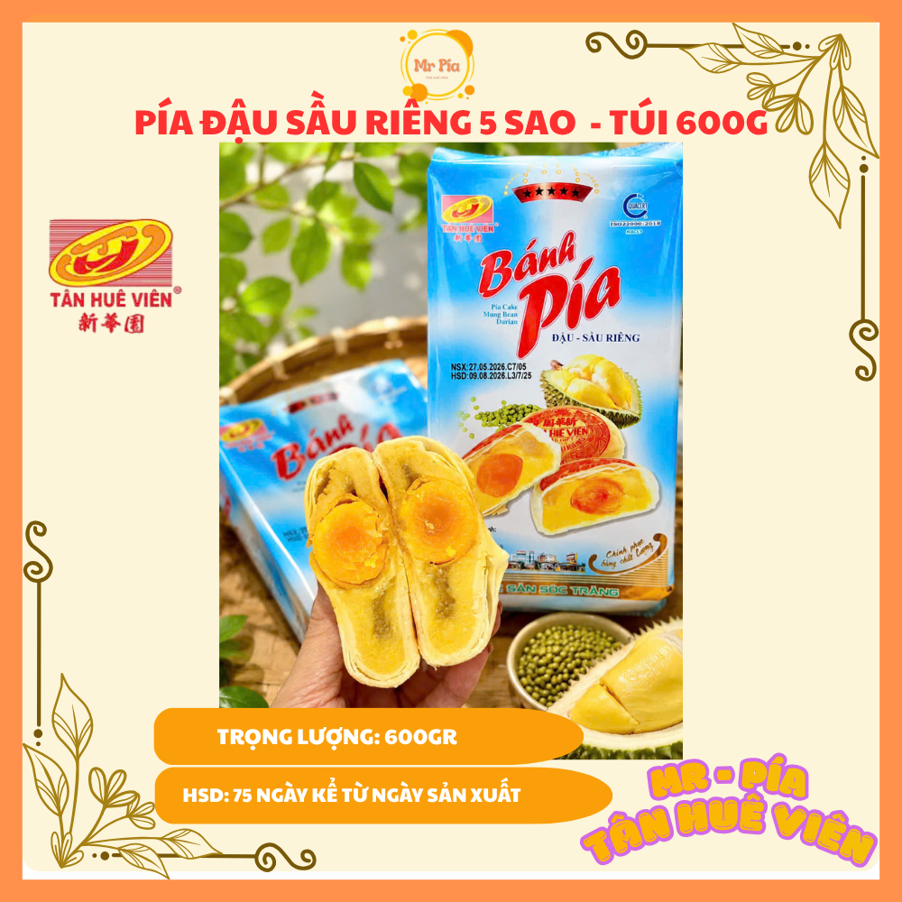 Bánh Pía Tân Huê Viên 5 sao Đậu Xanh Sầu Riêng Trứng Muối 600g (150g x 4 cái) – Đặc Sản Sóc Trăng HH111
