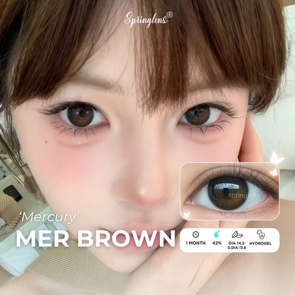 Kính áp tròng phủ bóng MER BROWN hot DOUYIN (Mercury) nâu hiệu ứng có giãn 1 tháng | Spring Lens