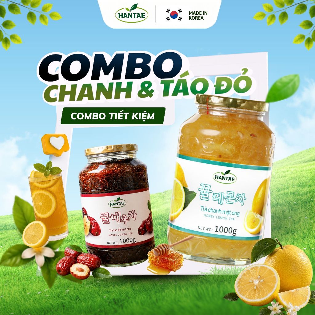 TRÀ CHANH + TRÀ TÁO ĐỎ MẬT ONG HANTAE HÀN QUỐC -  COMBO GIẢI CẢM!