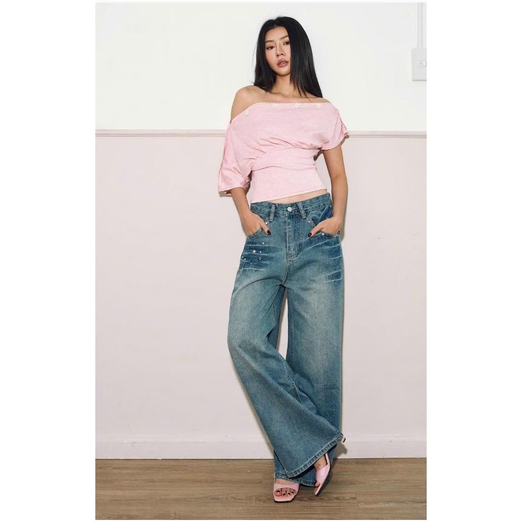Áo Trễ Vai Cộc Tay Croptop Cúc Nổi Layer Nhiều Kiểu BUTTON TOP Ôm Eo Màu Trơn Basic Co Giãn SAN Clothings - P03