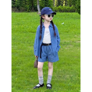 Bộ Đũi Trẻ Em Bé Gái Áo Sơ Mi Và Quần Short Mềm Mát Size 17-45kg