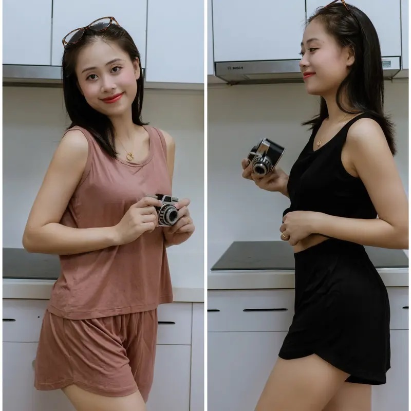 Bộ Ba Lỗ Nữ Cotton Mặc Nhà AZ CLOTHING Set Đồ Bộ Ngủ Nữ Form Rộng Thoải Mái Co Giãn 4 Chiều Thấm Hút Mồ Hôi
