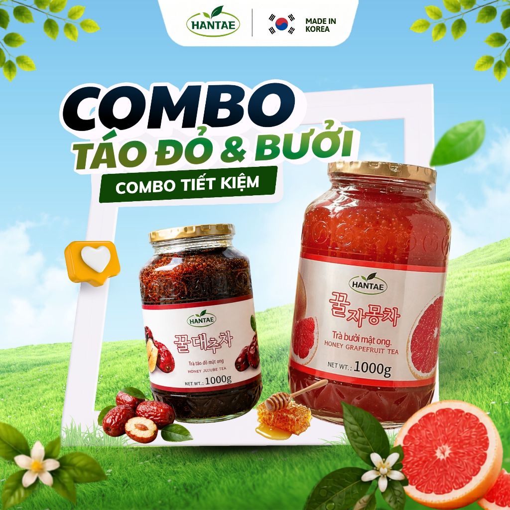 TRÀ BƯỞI + TRÀ TÁO ĐỎ MẬT ONG HANTAE - tăng đề kháng, trị ho, cảm,...