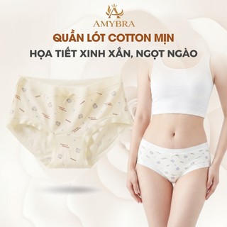 Quần Lót Nữ Cotton Mịn Viền Su Ôm Mông Mềm Mại. Quần Chip Nữ Họa Tiết Gấu Dễ Thương AMYBRA L6408
