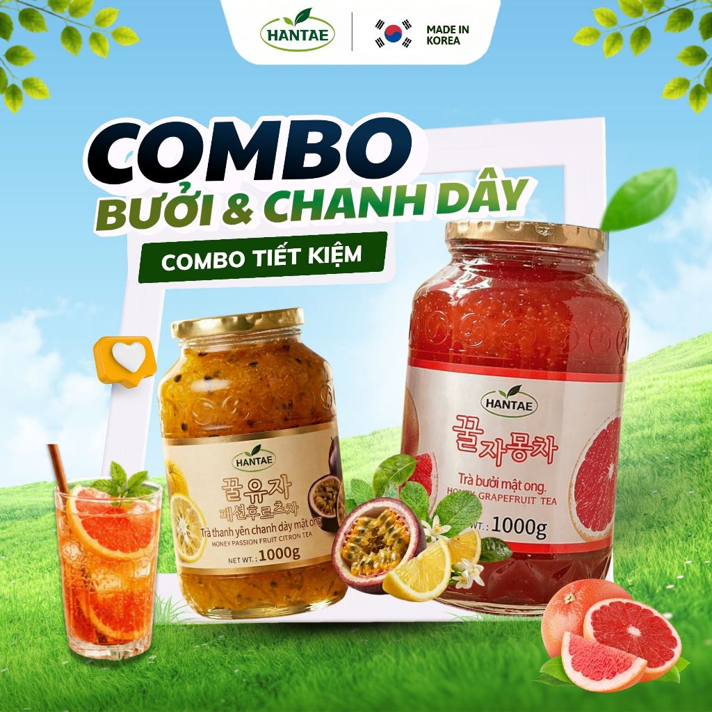 Combo Trà Bưởi(Vị nhẫn đắng) & Chanh Dây Mật Ong Hàn Quốc