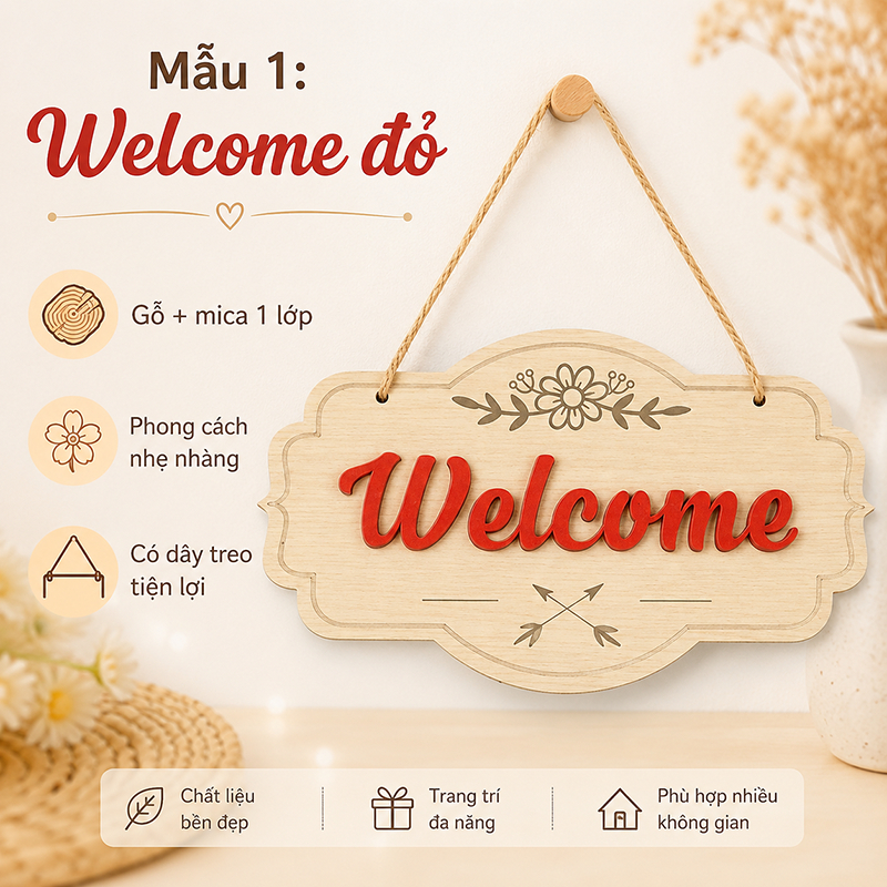 Bảng Treo Welcome Gỗ Mica Trang Trí Cửa Nhà Decor Phòng Shop - Habo Shop