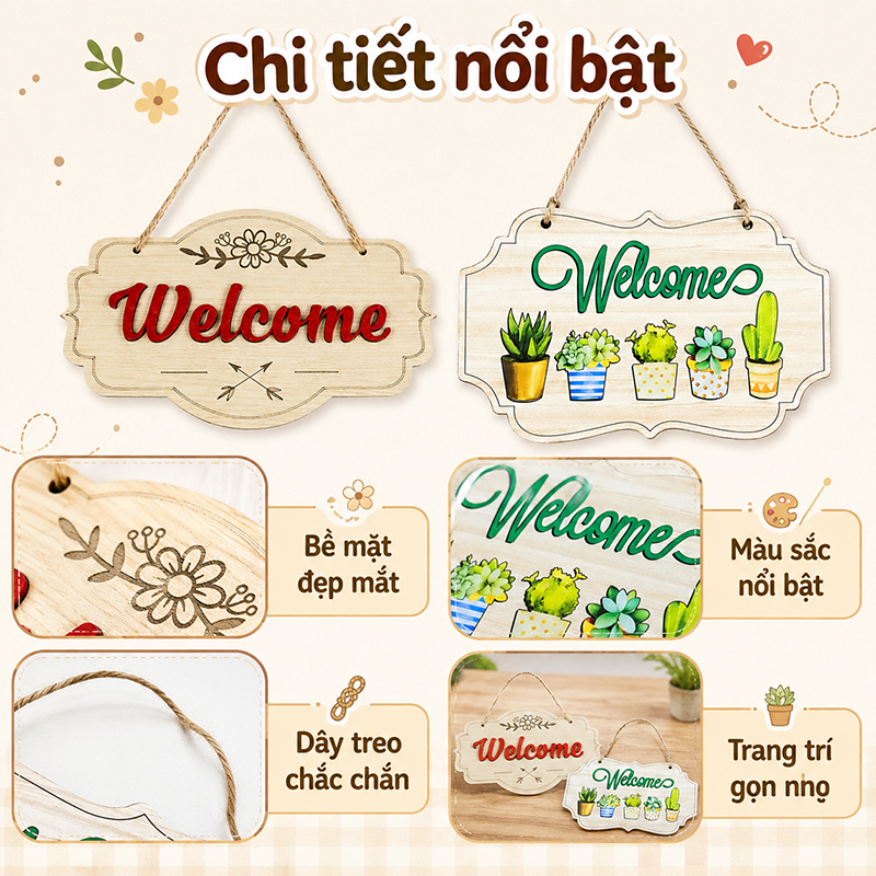Bảng Treo Welcome Gỗ Mica Trang Trí Cửa Nhà Decor Phòng Shop - Habo Shop