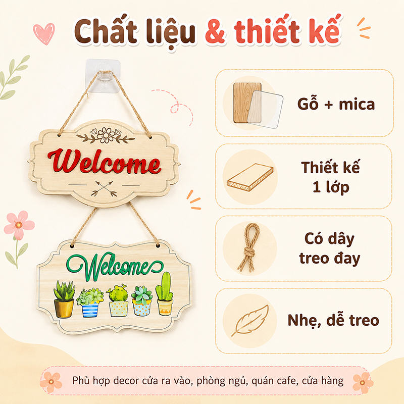 Bảng Treo Welcome Gỗ Mica Trang Trí Cửa Nhà Decor Phòng Shop - Habo Shop