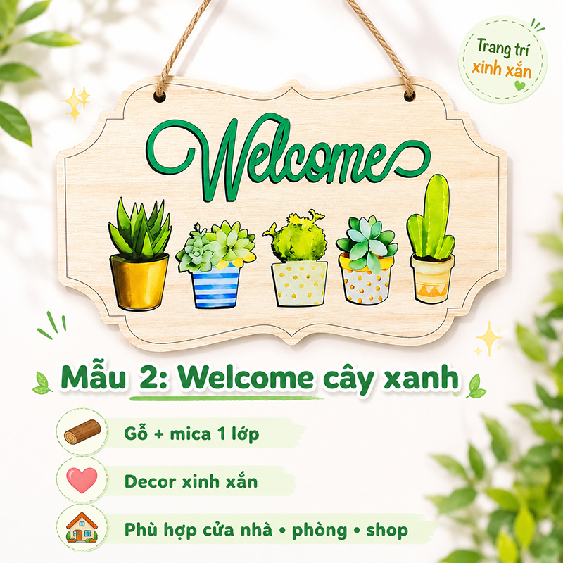 Bảng Treo Welcome Gỗ Mica Trang Trí Cửa Nhà Decor Phòng Shop - Habo Shop