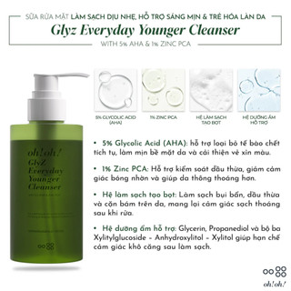 Sữa Rửa Mặt Làm Sạch Sâu, Giảm Dầu Mụn oh!oh! Glyz Daily Youth Refresh Cleanser