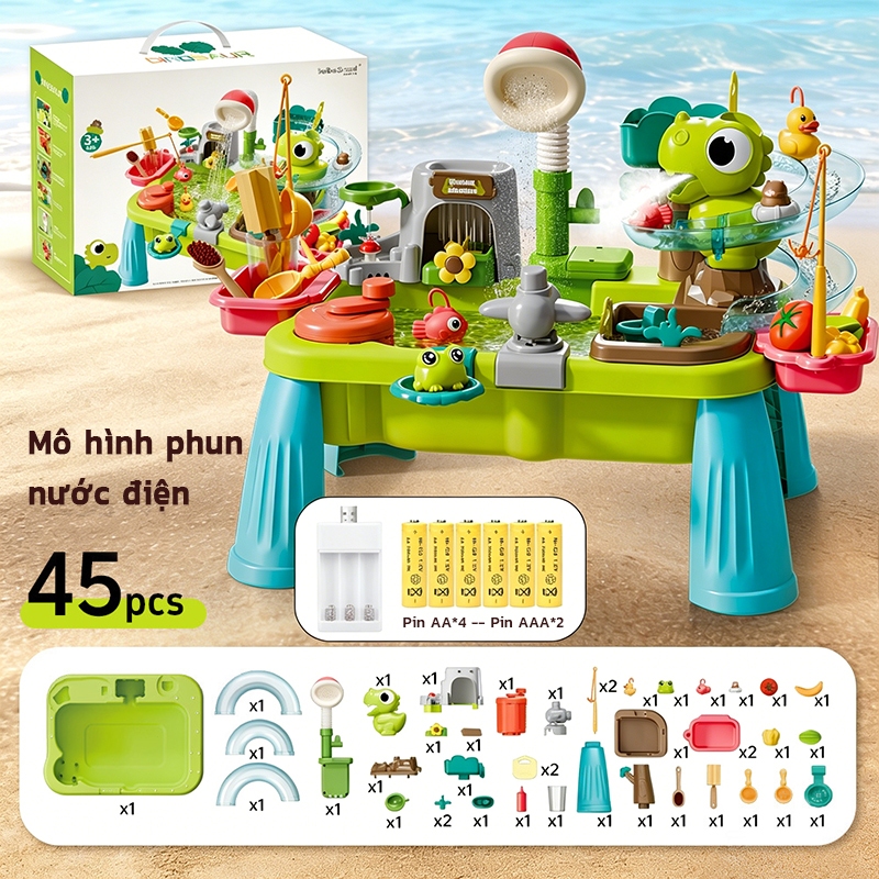 Bàn Chơi Nước Khủng Long Đa Năng Tại Nhà | Vòi Điện + Trượt Nước + Đánh Cá Cho Bé Chơi An Toàn