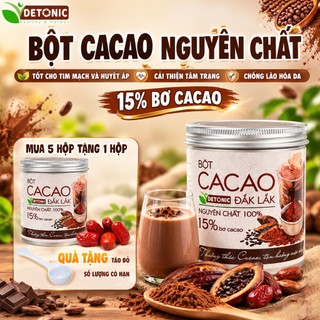 Bột Cacao Nguyên Chất DETONIC 15% bơ cacao thượng hạng, thơm tự nhiên vị đắng nguyên bản không đường gu truyền thống