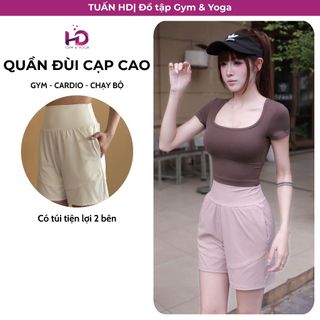 Quần đùi tập gym co giãn 4 chiều model: 99182 cạp cao chất liệu thun poly co giãn mặc hàng ngày