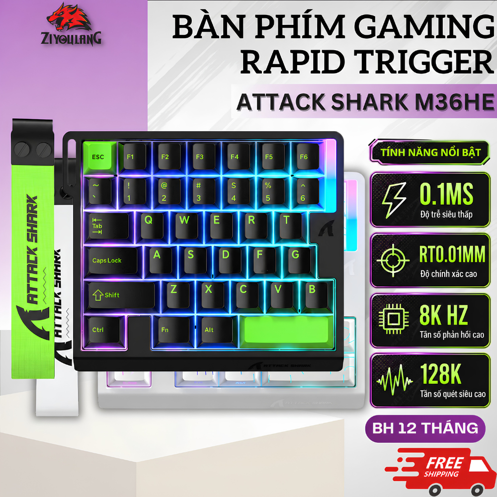 Bàn Phím Gaming Attack Shark M36HE Magnetic Switch - Rapid Trigger 0.01mm, 8.000Hz, RGB Esports | BigBuy360 - bigbuy360.vn