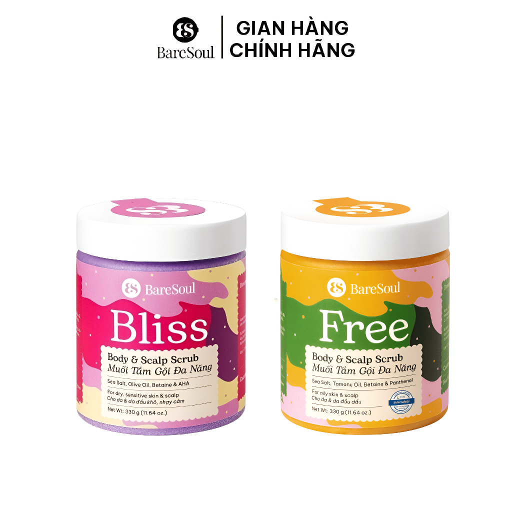 Combo Muối tắm tẩy da chết da đầu hỗ trợ mọc tóc, giảm bết dầu BareSoul BLISS + FREE 300