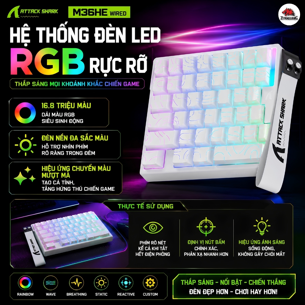 Bàn Phím Gaming Attack Shark M36HE Magnetic Switch - Rapid Trigger 0.01mm, 8.000Hz, RGB Esports | BigBuy360 - bigbuy360.vn