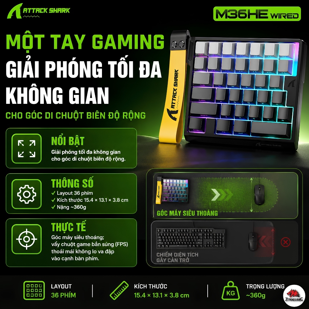 Bàn Phím Gaming Attack Shark M36HE Magnetic Switch - Rapid Trigger 0.01mm, 8.000Hz, RGB Esports | BigBuy360 - bigbuy360.vn