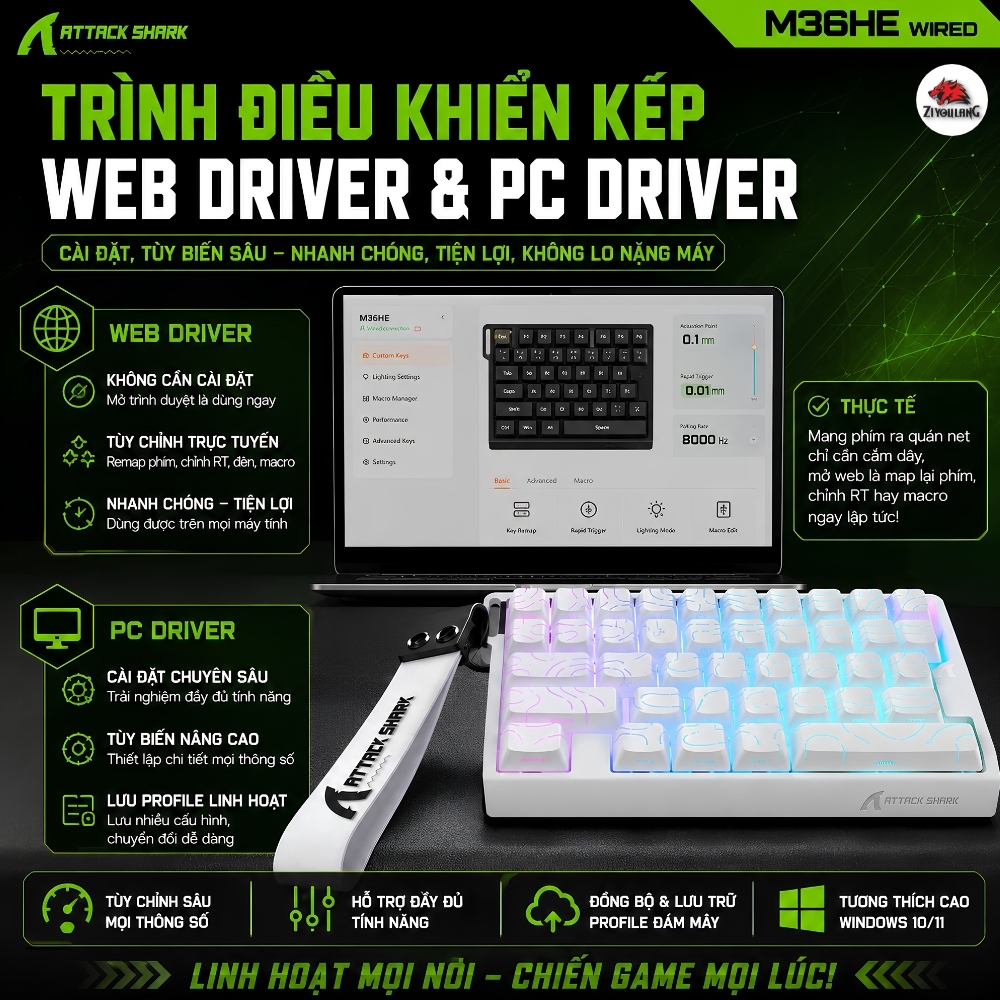 Bàn Phím Gaming Attack Shark M36HE Magnetic Switch - Rapid Trigger 0.01mm, 8.000Hz, RGB Esports | BigBuy360 - bigbuy360.vn
