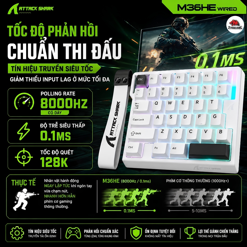 Bàn Phím Gaming Attack Shark M36HE Magnetic Switch - Rapid Trigger 0.01mm, 8.000Hz, RGB Esports | BigBuy360 - bigbuy360.vn