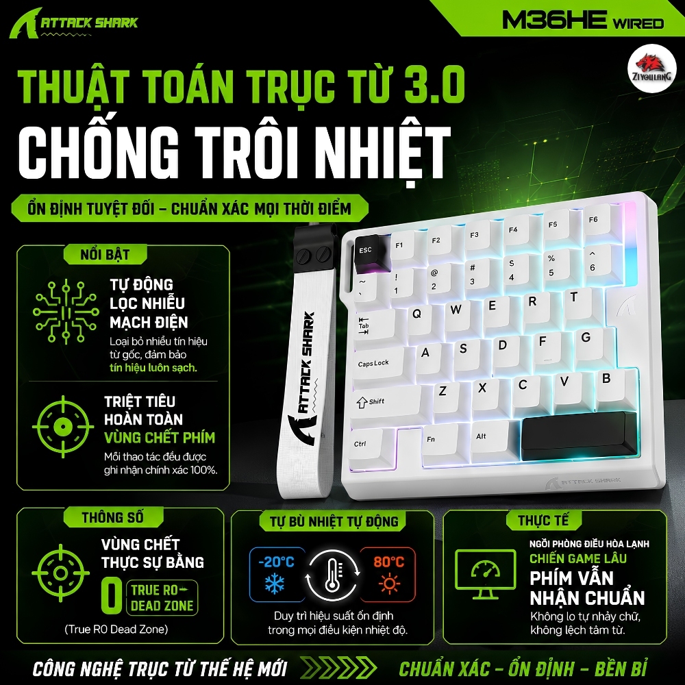 Bàn Phím Gaming Attack Shark M36HE Magnetic Switch - Rapid Trigger 0.01mm, 8.000Hz, RGB Esports | BigBuy360 - bigbuy360.vn