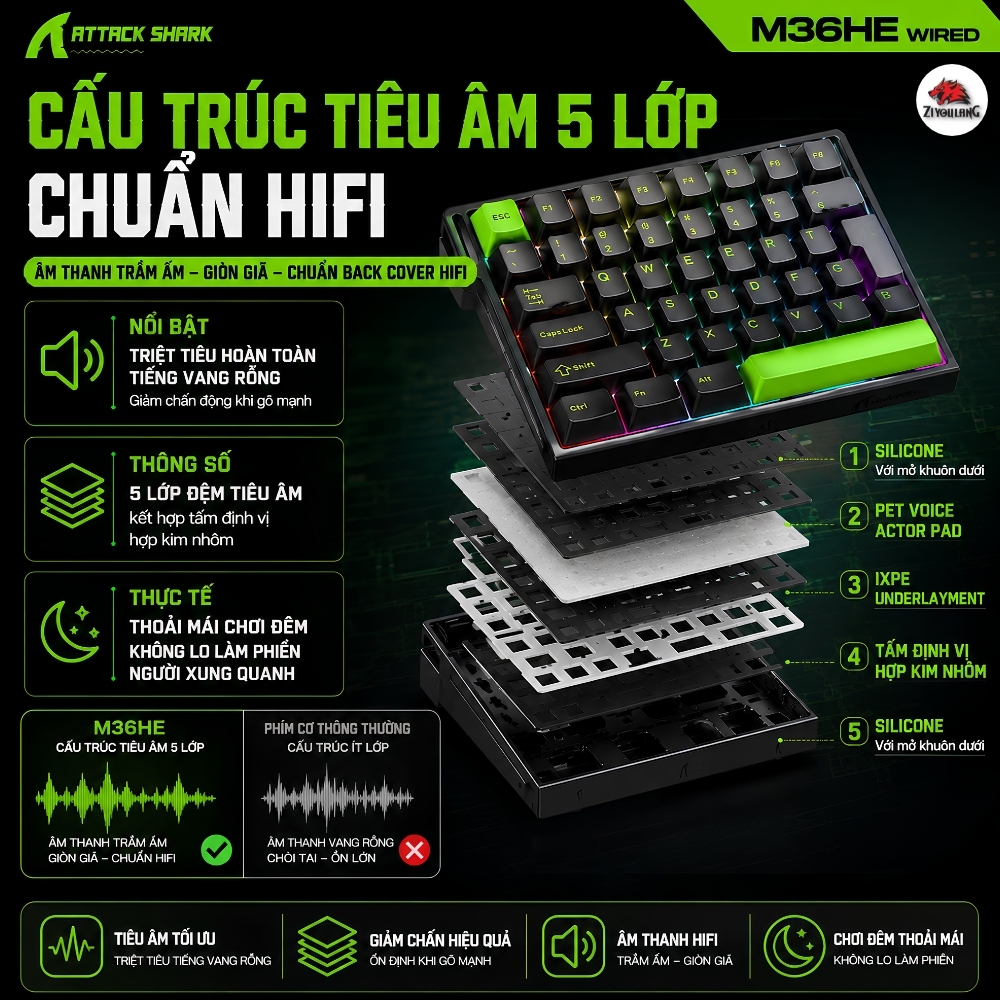Bàn Phím Gaming Attack Shark M36HE Magnetic Switch - Rapid Trigger 0.01mm, 8.000Hz, RGB Esports | BigBuy360 - bigbuy360.vn