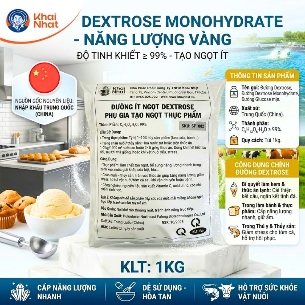 Đường Dextrose - Đường ít ngọt Dextrose - Phụ gia tạo ngọt thực phẩm (1kg/gói)