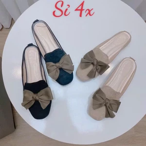 Giày sục nơ da lộn mũi vuông