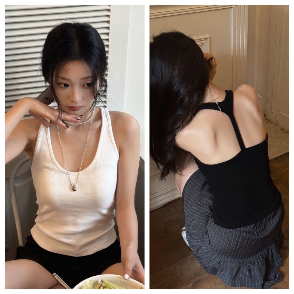 Áo sát nách ba lỗ chất tăm form basic có mút ngực nhiều màu trơn ASN098 - Tiktik