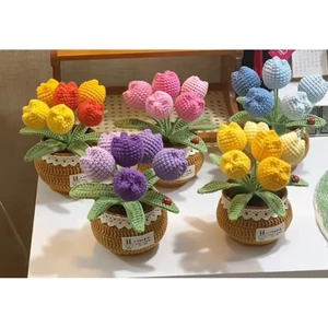 Chậu Hoa Tulip Len , Chậu Hoa Len Handmade