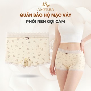 Quần Bảo Hộ Mặc Váy Su Mịn Phối Ren Nữ Tính, Quần Lót Dáng Đùi Mềm Mại Thoáng Khí AMYBRA L6448