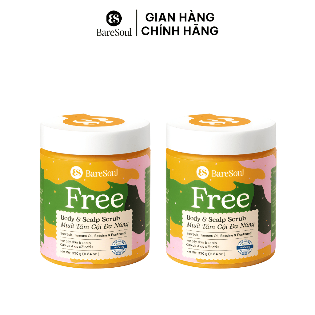 COMBO 2 Muối tắm gội tẩy da chết da đầu, tóc Free BareSoul Salt Body & Scalp Scrub 330G