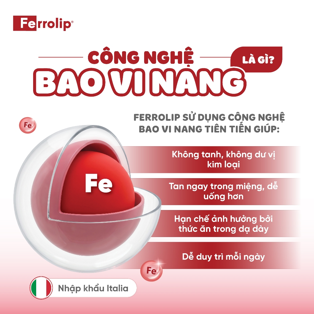 Sắt Ferrolip - Sắt ngon vị chanh dễ uống, dành cho mẹ bầu & người trưởng thành - Hộp 20 gói