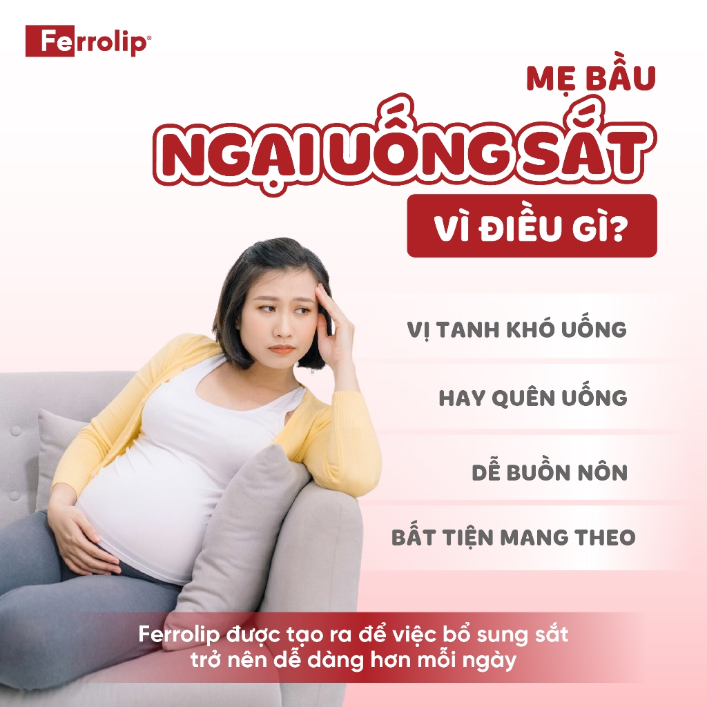 Sắt Ferrolip - Sắt ngon vị chanh dễ uống, dành cho mẹ bầu & người trưởng thành - Hộp 20 gói