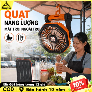 Quạt tích điện 20000mAh sạc năng lượng mặt trời pin liên tục nhỏ gọn dùng camping cắm trại, dã ngoại