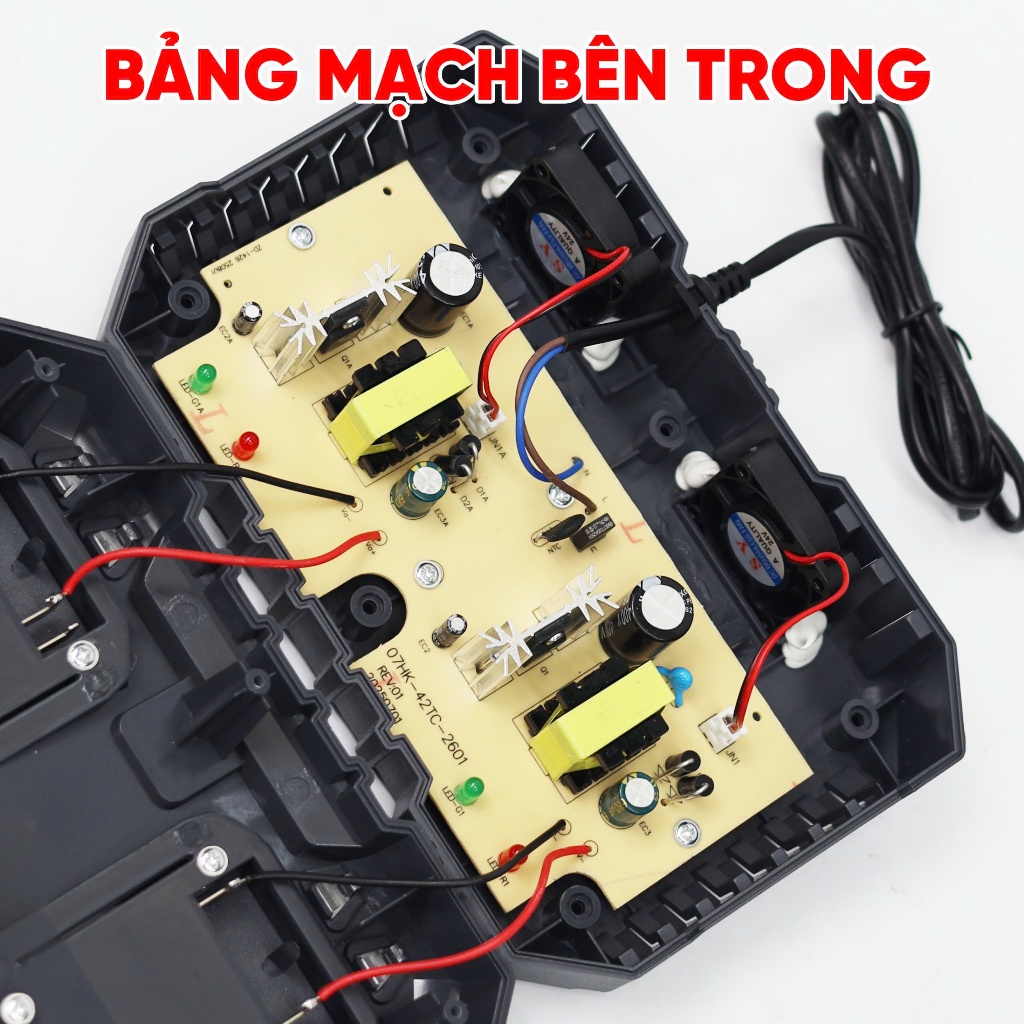 Đế sạc đôi Workfix WF-FC0203AF Có quạt tản nhiệt làm mát, chân pin phổ thông M21 - Phụ kiện máy khoan, máy vặn vít