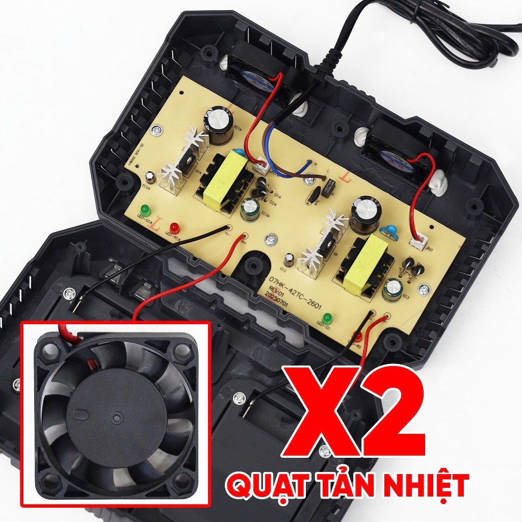 Đế sạc đôi Workfix WF-FC0203AF Có quạt tản nhiệt làm mát, chân pin phổ thông M21 - Phụ kiện máy khoan, máy vặn vít
