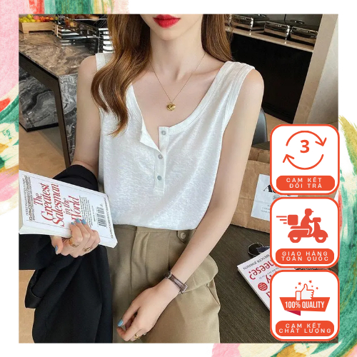 Áo Tanktop Nữ Nút Cài Trơn Thun Cotton Mềm Mỏng Mát Đơn Giản