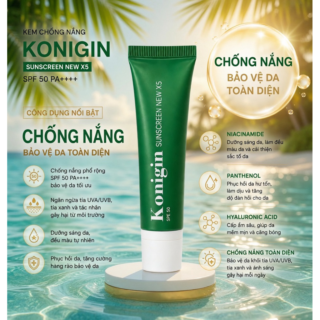 Kem Chống Nắng Konigin Sunscreen Bảo Vệ Da Trước Tác Động Ánh Nắng, Dưỡng Ẩm Nhẹ Tuýp 30g