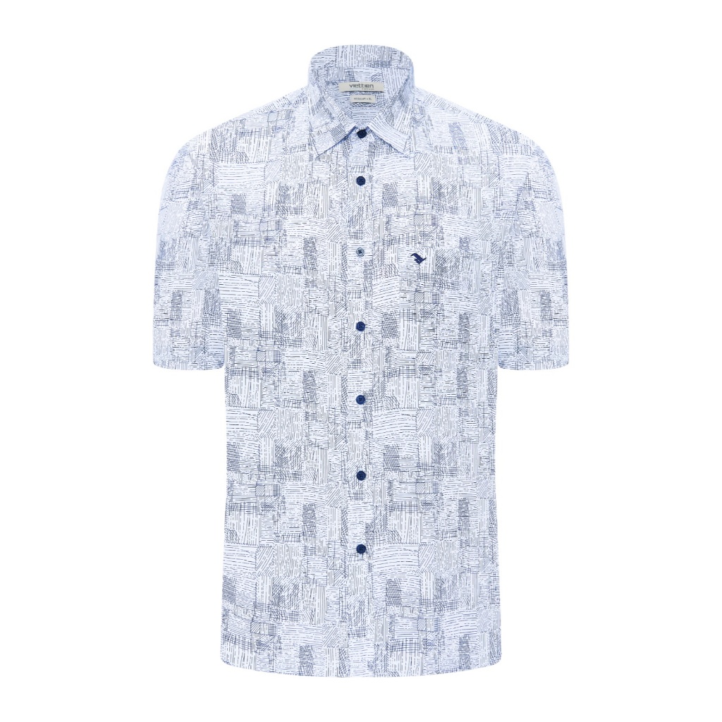 Áo sơ mi ngắn tay vạt ngang VIETTIEN SMART CASUAL vải Hoa hồng form REGULAR VT00000666