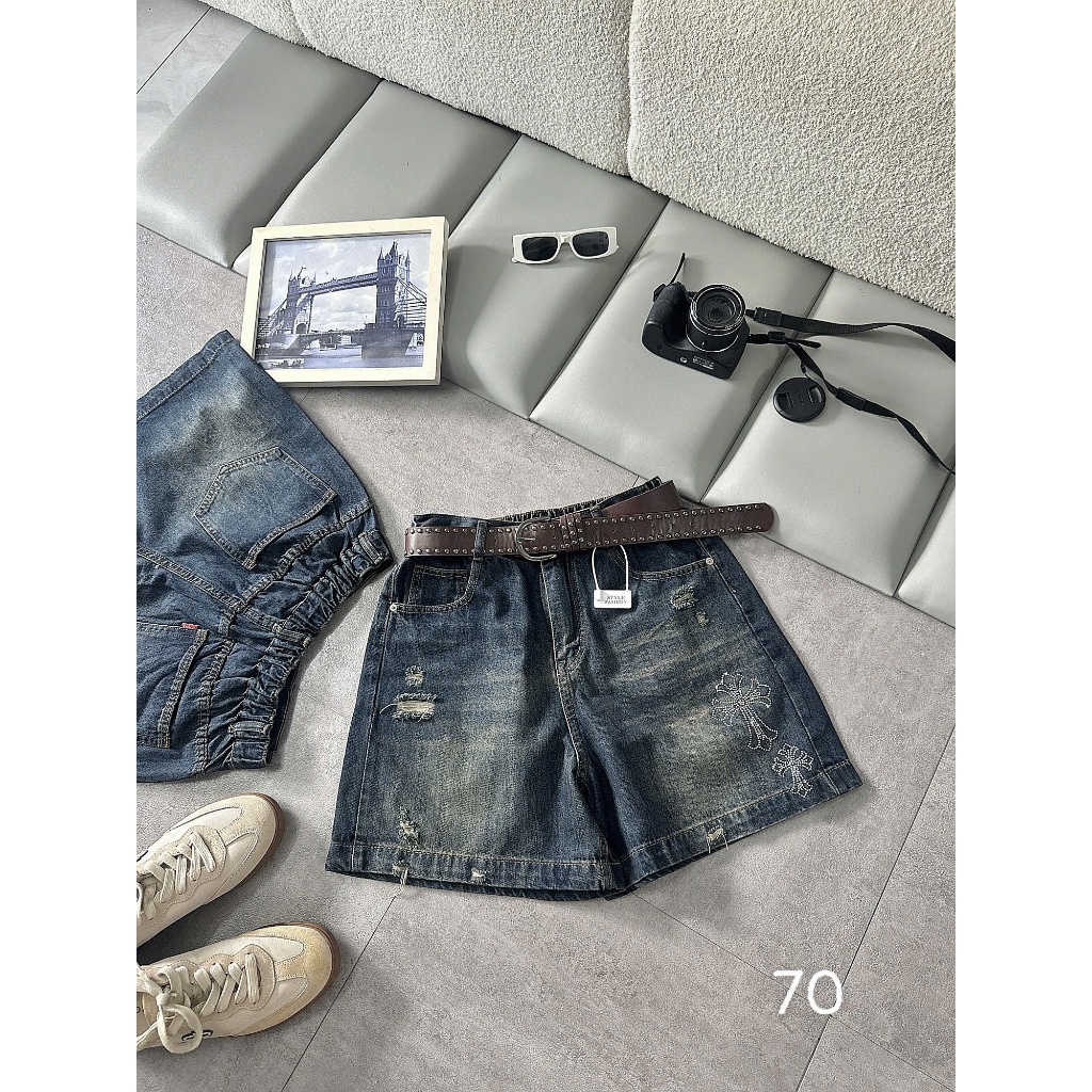 Quần Short Jean Nữ Bigsize 55-90kg Lưng Thun Đính Đá, Quần Đùi Sooc Nữ Ống Rộng Cạp Cao MS70