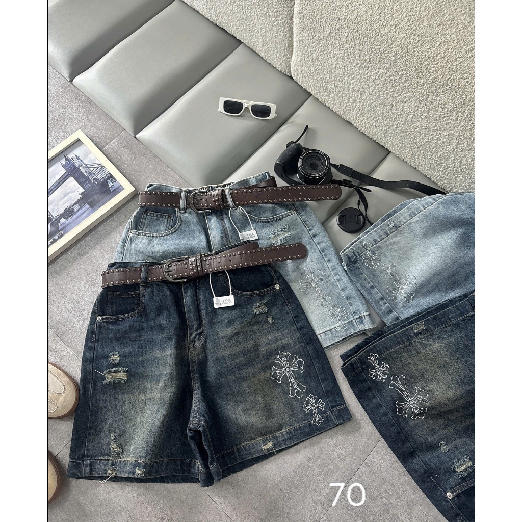 Quần Short Jean Nữ Bigsize 55-90kg Lưng Thun Đính Đá, Quần Đùi Sooc Nữ Ống Rộng Cạp Cao MS70