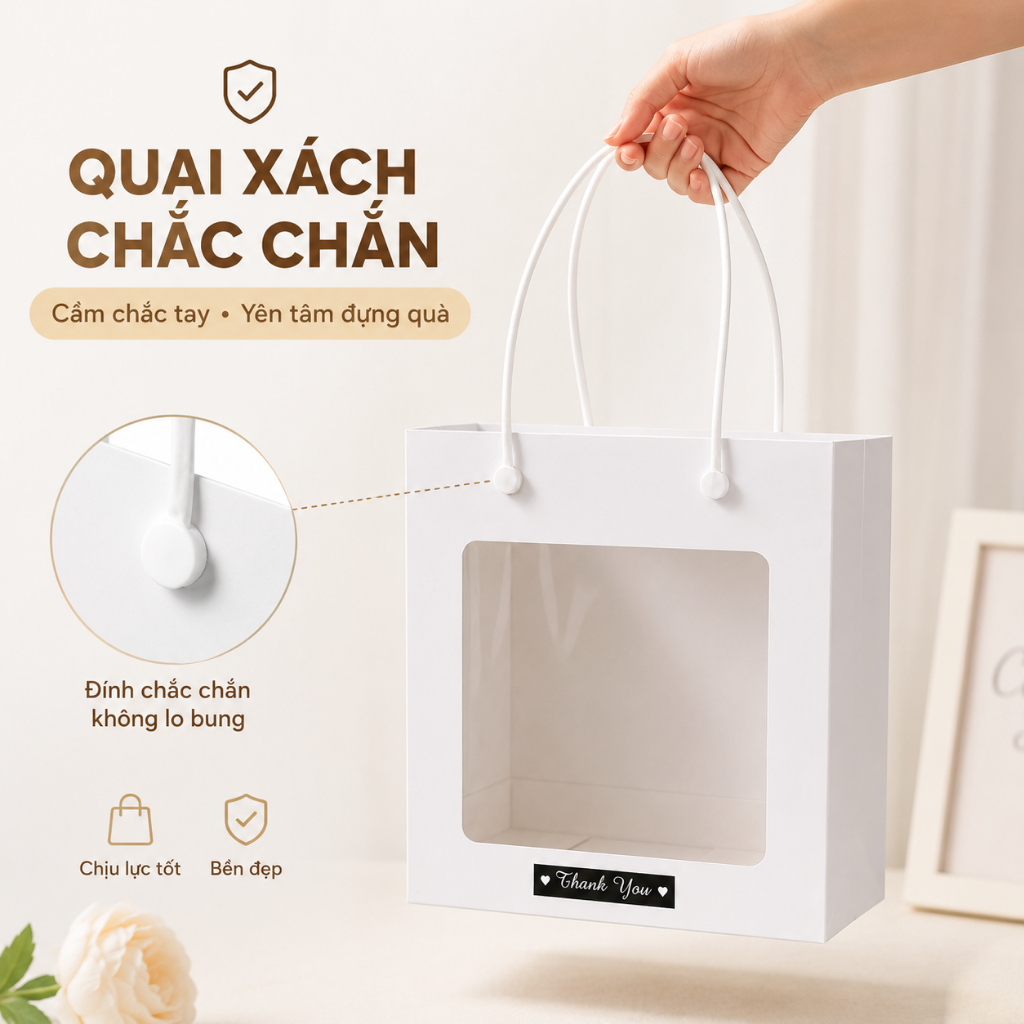 Combo 25 Túi Đựng Quà In Chữ Thanh You Màu Trắng Có Quai Xách Nhựa Chắc Chắn Nhiều Kích thước