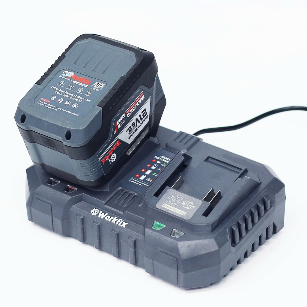 Đế sạc đôi Workfix WF-FC0203AF Có quạt tản nhiệt làm mát, chân pin phổ thông M21 - Phụ kiện máy khoan, máy vặn vít