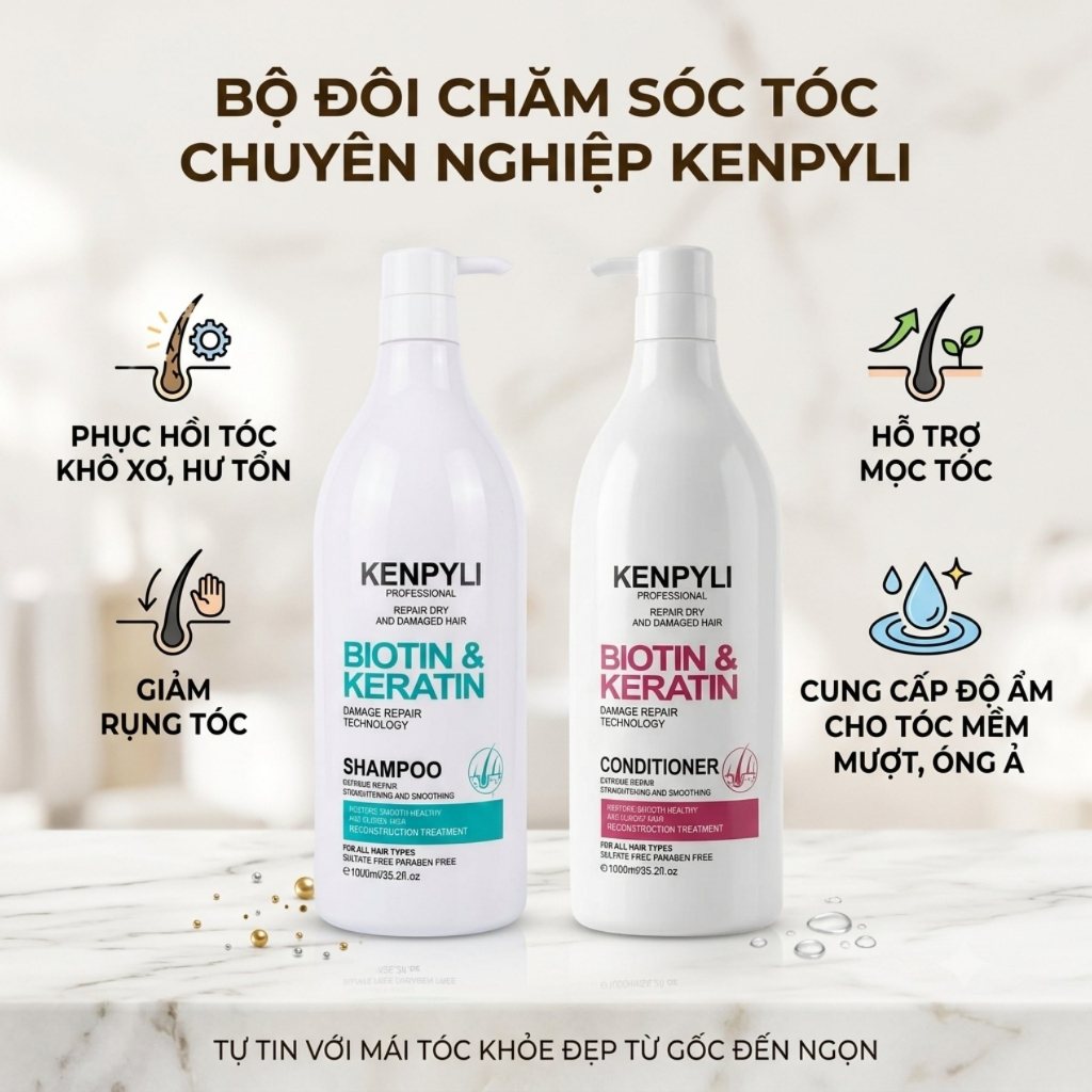 Dầu Gội Xả Kenpyli 1000ML Giảm Gàu Ngứa, Hương Thơm Nước Hoa Quyến Rũ, Hỗ Trợ Mọc Tóc
