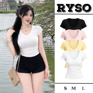 Áo Thun Nữ Cổ Tim Trơn Tay Ngắn Chất Vải Borip Mềm Mịn Co Giãn 4 Chiều Ôm Body Tôn Dáng TN05 RYSO